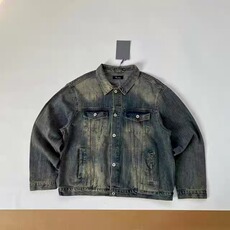 Cleanfit巴家竹节纹bootcut水洗美式复古做旧廓形牛仔夹克外套，男装夹克，星座1210-1