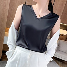 重磅真丝吊带背心女2025春夏桑蚕丝无袖宽松打底西装内搭缎面上衣，女装背心吊带，朝贺羊绒