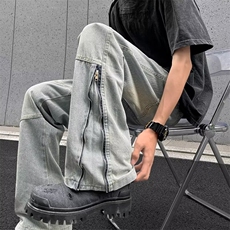 牛仔裤男士拉链开叉微喇美式复古高街潮牌休闲长裤子潮5522/P52，男装牛仔裤，星座506