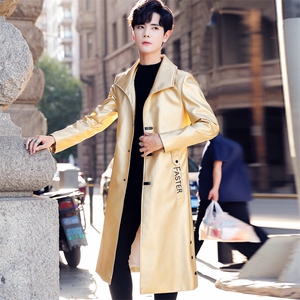 男皮衣修身机车中长款男夹克PU皮风衣外套 商务风衣 986，男装风衣，A067