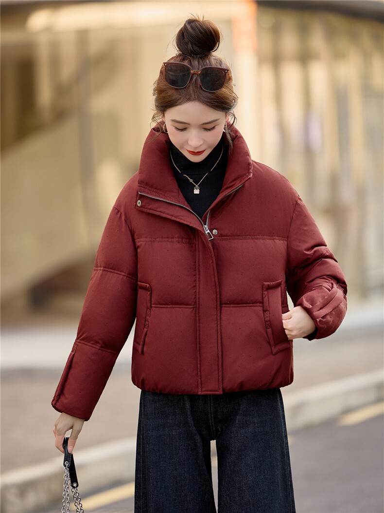 时尚烫钻立领白鸭绒羽绒服女2025冬新款加厚保暖,女装羽绒服,余墨