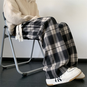 春秋美式复古垂感格子裤男高街潮牌oversize阔腿休闲裤 K7530-P55图片