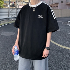夏季美式高街重磅纯棉三条杠织带撞色男女短袖T恤ZD620-特P30，男装T恤，电商A486-1