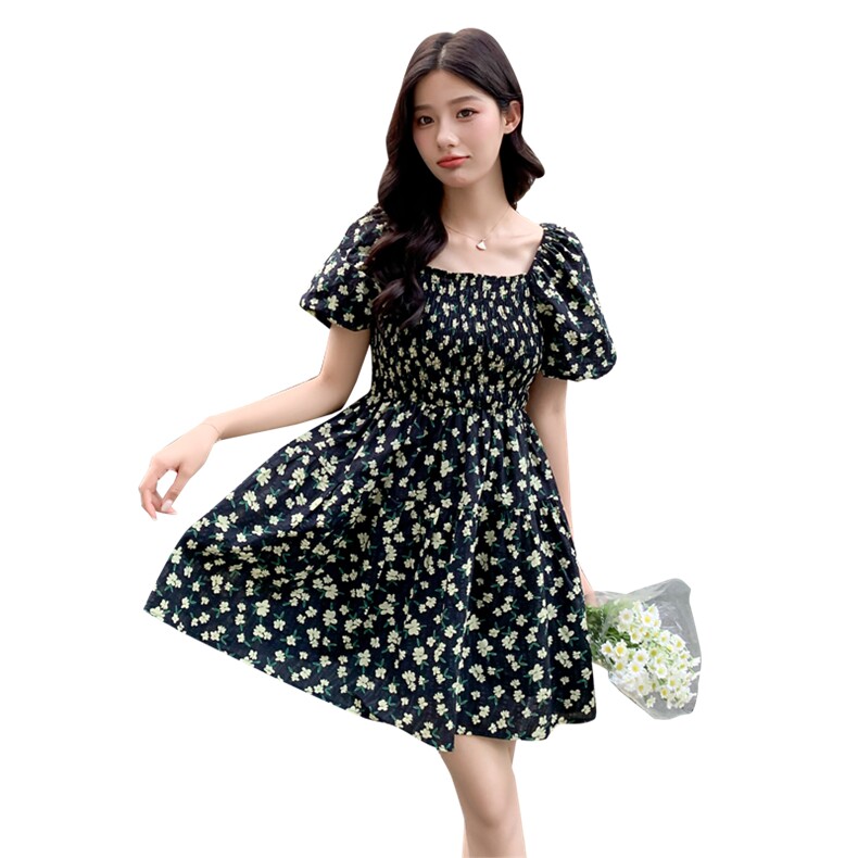 夏季新款方领碎花短款连衣裙B190-82376-P100-K148,女装连衣裙,辉之琳