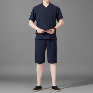 风唐装短袖衬衫男夏季中老年风中式汉服套装MJ5103B-P90图片