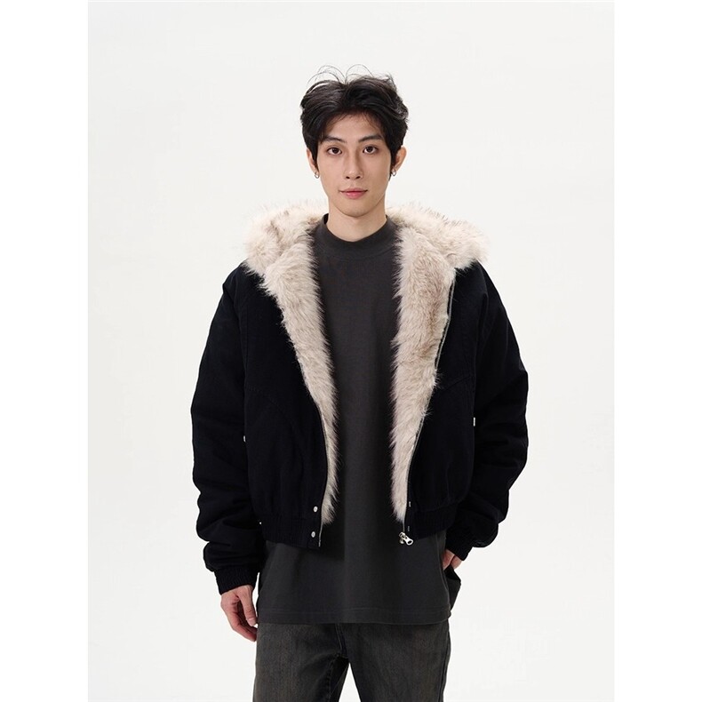 W592-P108 美式座山雕毛领外套男小众潮牌设计感痞帅夹克棉服潮图片