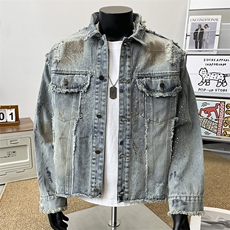 牛仔夹克日系复古落肩宽松牛仔衣街头港风牛仔外套JK8930-P90，男装工装外套，星座308B-2