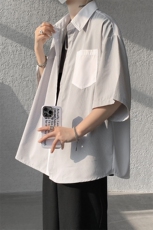 仓库现货CS1120-特批25条纹撞色拼接百搭痞帅大码短袖衬衫，男装衬衫，电商A059