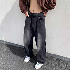 美式复古蓝牛仔裤男款夏季高级感潮牌百搭裤子痞帅宽松直筒阔腿裤，男装牛仔裤，星座716-4