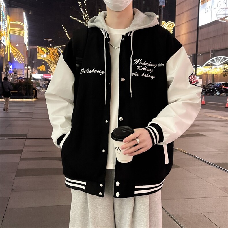 F155-P58日系撞色拼接夹克外套男潮牌宽松休闲连帽刺绣棒球服,男装夹克,星座512-6