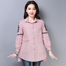 2021年春季时尚衬衫潮流一字领排多扣长袖修身优雅，女装衬衫，丽影随形