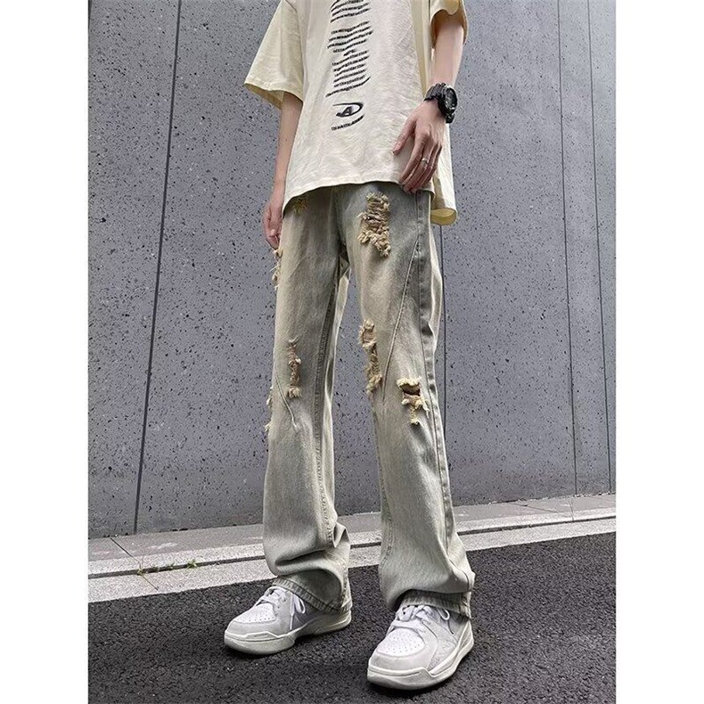 美式街头水洗做旧破洞牛仔裤男直筒宽松高街vibe风长裤10955-P42,男装牛仔裤,星座1008