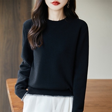2025年秋季新款百搭女士长袖半高加厚针织衫，女装针织衫/毛衣，丹芙娇羊绒