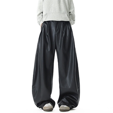 秋季新款复古黑色西装PU皮裤宽松垂感阔腿裤XZ211-1-2559-P65，男装皮裤，星座211-1