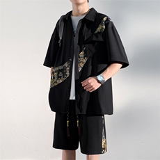 1小熊短袖衬衫男+短裤大码情侣套装92%聚酯纤维8%氨纶TZ77057P70，男装牛仔裤，星座226-2