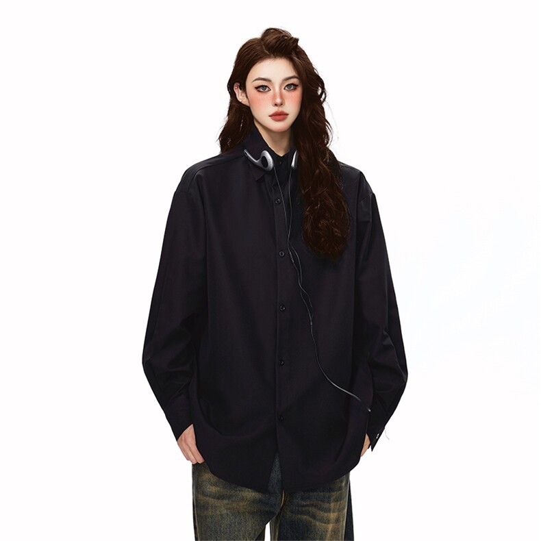 彩色多巴胺长袖衬衫男女同款春秋季oversize宽松廓形学院风衬衣服，男装衬衫，电商A102