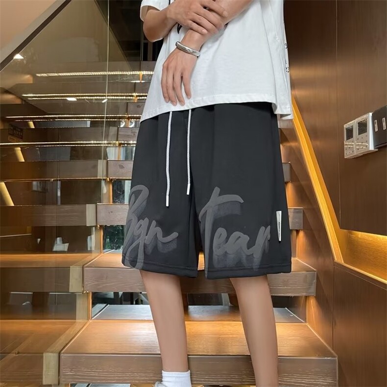 2024夏新款港风宽松大码字母印花休闲短裤运动裤D546-P28,男装休闲裤,星座1109-3