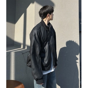 网图 春季常规PU皮外套cleanfit廓形飞行员夹克短款皮衣J2534-P80图片
