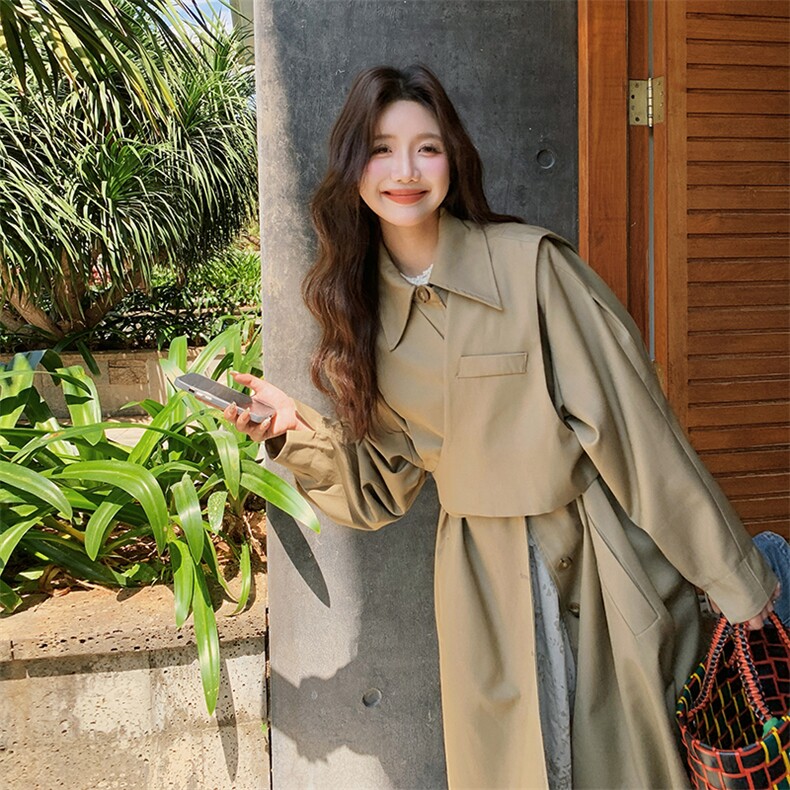 【现货】24早秋新品披肩两件套韩版风衣2401-P195-K255,女装风衣,2C317A