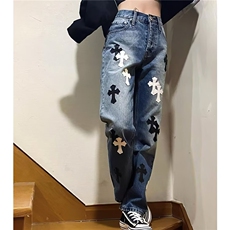 网图美潮十字架皮标直筒牛仔裤CK791/特P58，男装皮裤，电商B350