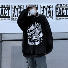 XZ517A-BK5507P60欧美重磅水洗复古圆领卫衣潮流大码男装，男装卫衣，星座517A