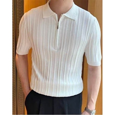 网T-2025新品针织毛衣短袖T恤凉感POLO衫T恤条纹打底衫WK29-P38，男装T恤，星座610B-1