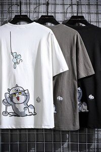 2021夏季新网格风日系大码男已注册卡通印花短袖T恤T1055-P25图片