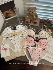 日系蕾丝蝴蝶结内衣女小胸聚拢轻薄透气显小文胸套装，文胸，梦白服饰厂