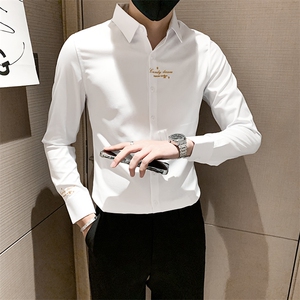 白2025秋季刺绣长袖衬衫男士修身小伙衬衣 301A-1/CS193/P55图片