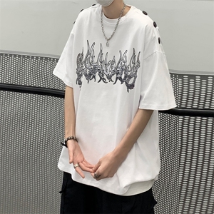 B239-1267-P38 火焰个性印花 夏季重磅短袖T恤男 落肩袖体恤 半袖图片