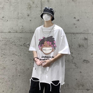 港风23新款夏季时尚卡通印花流苏圆领宽松短袖T恤DT6341P45控68图片