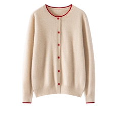 2025秋冬百搭时尚简约圆领彩边开衫针织衫,女装羊绒衫,艾驰羊绒, 2025秋冬百搭时尚简约圆领彩边开衫针织衫,女装羊绒衫,艾驰羊绒,