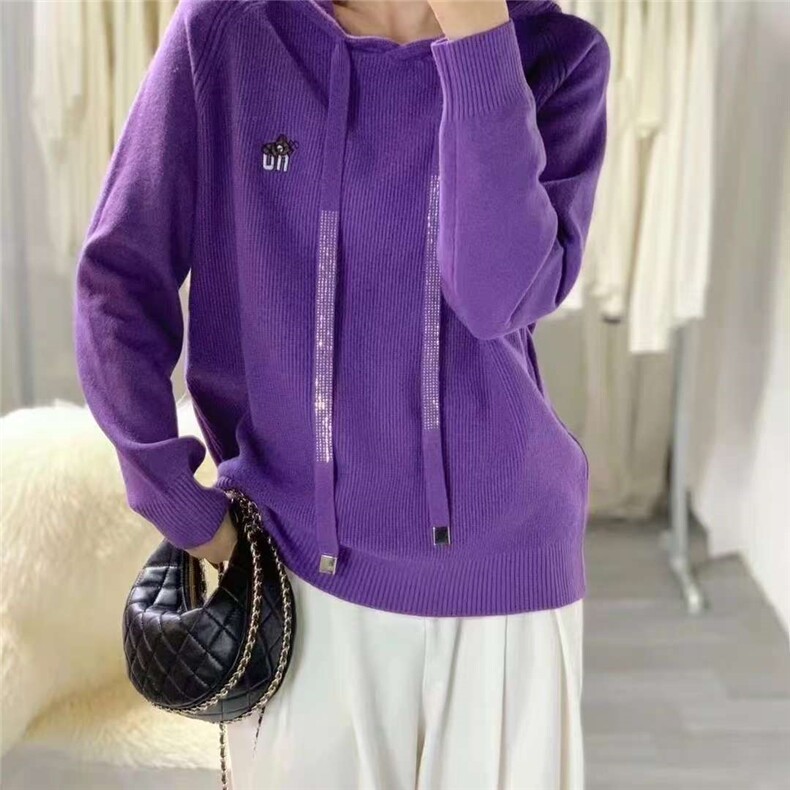 卫衣打底羊毛衫春季新款时尚潮套头连帽针织衫女宽松抽绳洋气短款,针织衫/毛衣,娇莉