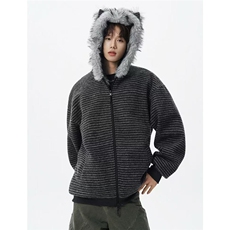 1506/QYRJM60340/P102美式猫耳朵连帽棉衣重磅座山雕条纹棉服，男装棉衣，星座1506