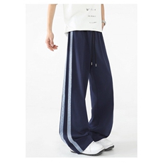 2025新款休闲情侣条纹直筒潮牌垂感美式宽松帅气运动长裤K769P38，女装休闲裤，电商D315A