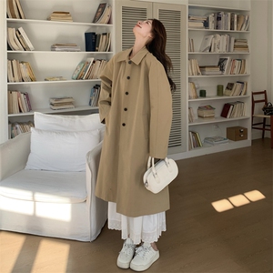 卡其色英伦风衣外套女2025春季新款女装简约大方穿搭系带收腰大衣图片