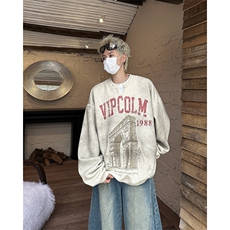 潮美式卫衣圆领长袖百搭复古印花外套假两件，男装卫衣，星座716-4