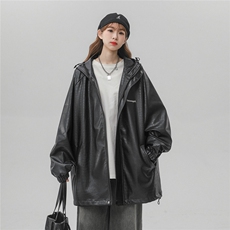 中性连帽鳄鱼纹PU皮衣大码情侣休闲冲锋衣夹克男JK8744P90控128，女装短外套，星座226-1