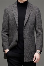 秋冬季新款休闲双面呢大衣中年男外套纯色爸爸装风衣HMDX009-P360图片