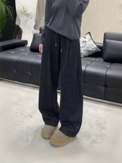 2025年秋季宽松直筒裤长裤中腰百搭爆闪银河闪闪裤时尚百搭，女装休闲裤，佳绒包芯纱店