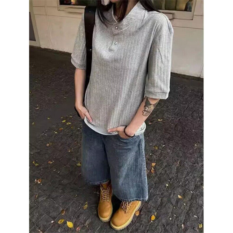 透气圆领基础针织短袖亨利衫男W9，男装T恤，星座910B