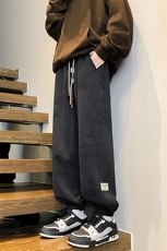 8XL-M痞帅脏脏束脚休闲卫裤男秋冬加绒加厚大码裤子KZ022特价P40，男装休闲裤，电商B312