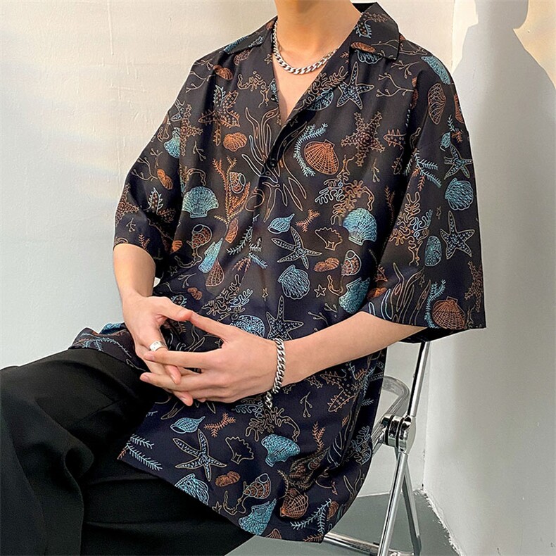 2023短袖衬衫男夏季薄款宽松百搭花衬衣高街ins潮男CS1313-P35,男装T恤,电商A062