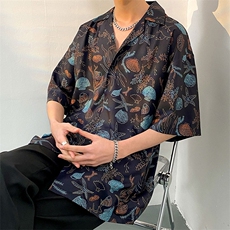 2023短袖衬衫男夏季薄款宽松百搭花衬衣高街ins潮男CS1313-P35，男装T恤，电商A062