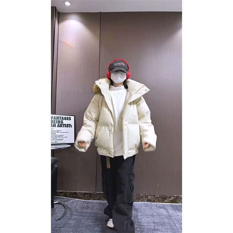 现货三防重磅硬挺boxy短款羽绒棉衣座山雕大毛毛领PU皮棉服外套冬,男装棉衣,电商A443