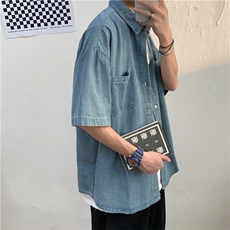 夏季牛仔衬衫男短袖休闲港风百搭韩版宽松复古水洗外套潮CS50-p40，男装T恤，星座1008-2