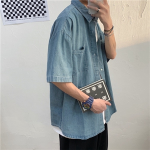 夏季牛仔衬衫男短袖休闲港风百搭韩版宽松复古水洗外套潮CS50-p40图片