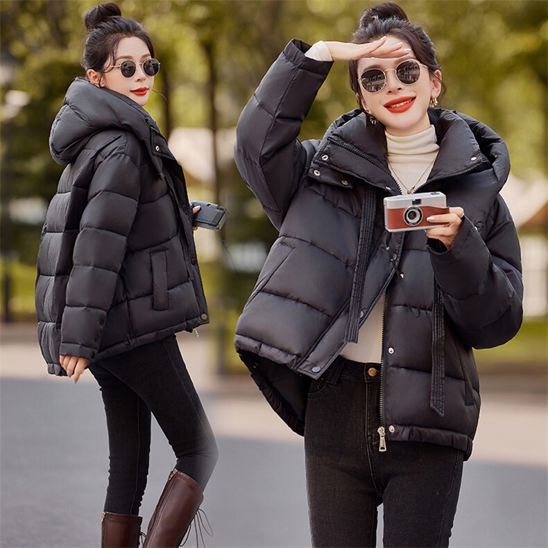 现货时尚气质棉服女新款冬季不可拆连帽韩版高级宽松加厚款外套女，女装棉衣/棉服，韩蔻秀