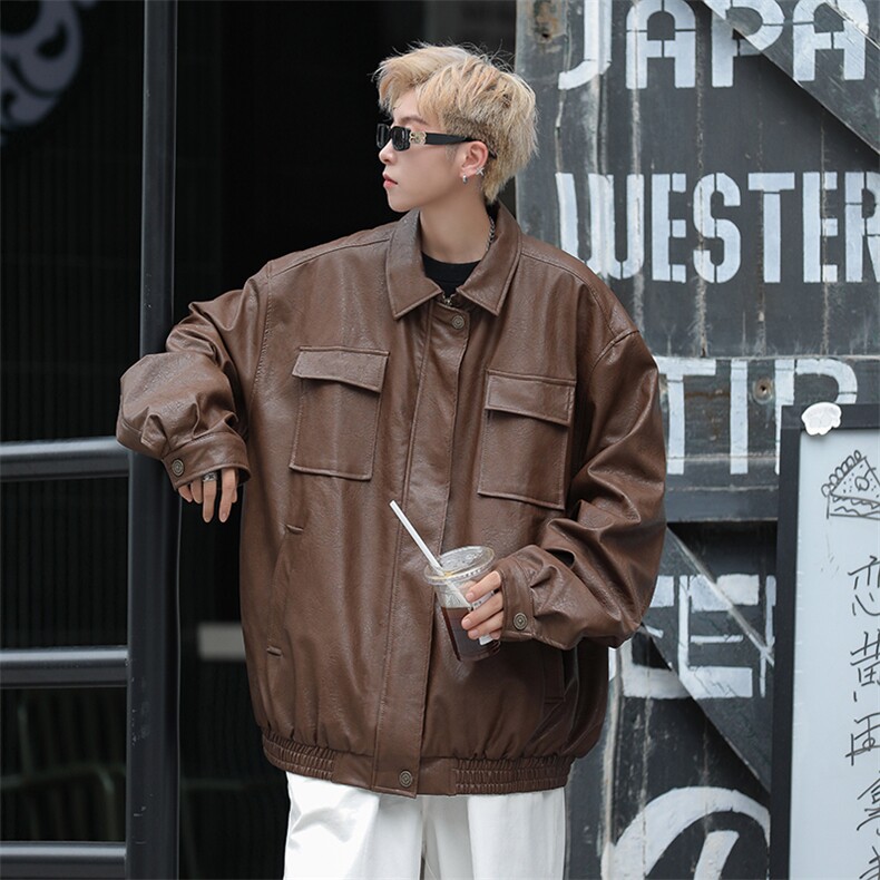 A927-P66高街ins宽松百搭机车服皮衣男春秋季潮流皮夹克外套,男装夹克,星座512-6