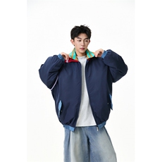 撞色双领棉服潮牌美式学院风情侣外套WT2505-P80-控138，男装棉衣，星座609